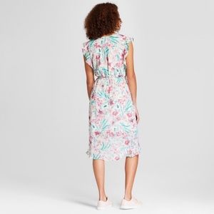 Floral Print Short Sleeve Ruffle Wrap Dress